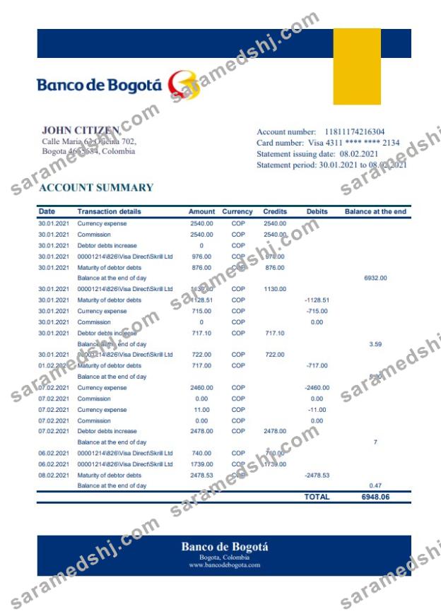 Colombia Banco de Bogotá excel pdf